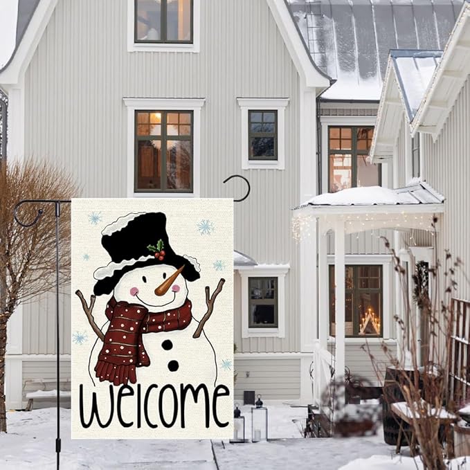 Snowman Snowflake Garden Flag 12x18 Inch Small Double Sided Burlap Vertical,xmas Winter Welcome Holiday Christmas Decorations Yard Lawn Outdoor Decorative Banner