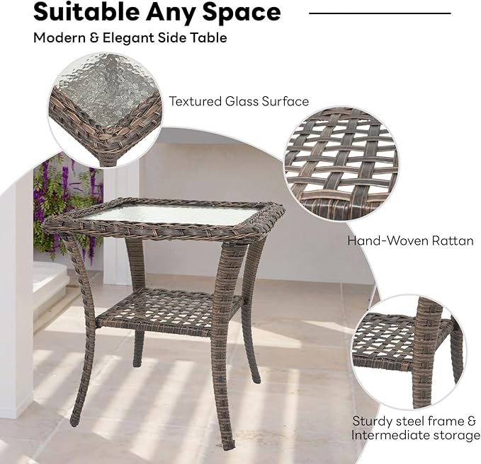 Belord Outdoor Furniture Set - 6 Pieces Patio Conversation Sectional Sofa Set with Patio Rocking Chairs Set of 2 and Wicker Coffee Table for Deck Backyard Sunroom Brown