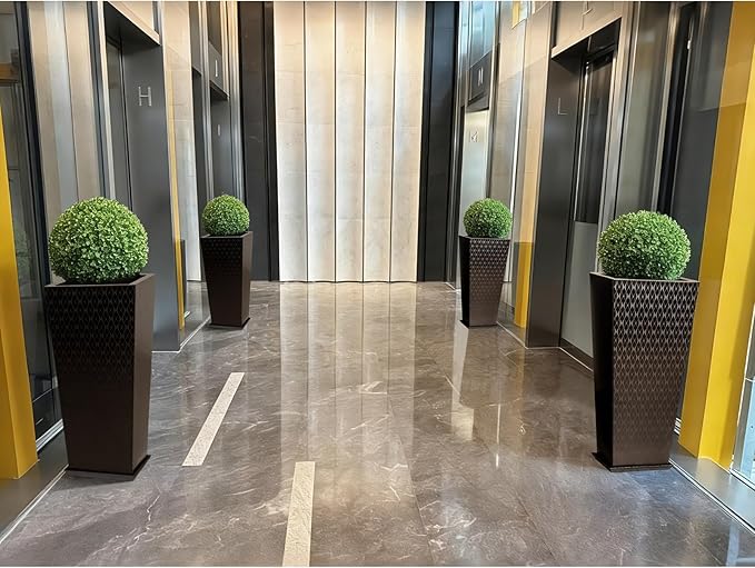 CYC Luxury Stainless Steel Black Taper Tall Planter Box Set of 2 with Mirror Etching No Coating 24”H Top 11” Bottom 8”,Decrative Pot Indoor, Modern Décor for Home,Office,Tall Plants,Trees,Flowers