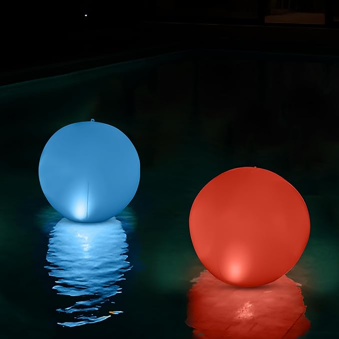 NAYUNA 2 Pack - Solar LED Floating Pool Lights - 14-Inch Inflatable Waterproof Decorative Balls with 16 Color-Changing Glow, Durable and Eco-Friendly for Pools, Patios, Gardens and Events