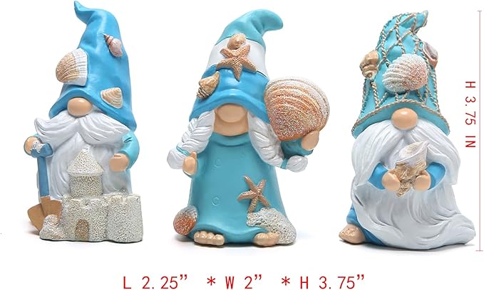 Hodao 3PCS Summer Gnomes Decoration Handmade Star Shell Gnomes Figurines for Home, Beach House Decor, Nisse Scandinavian, Summer Elves Decor for Table, Shelf, Living Room