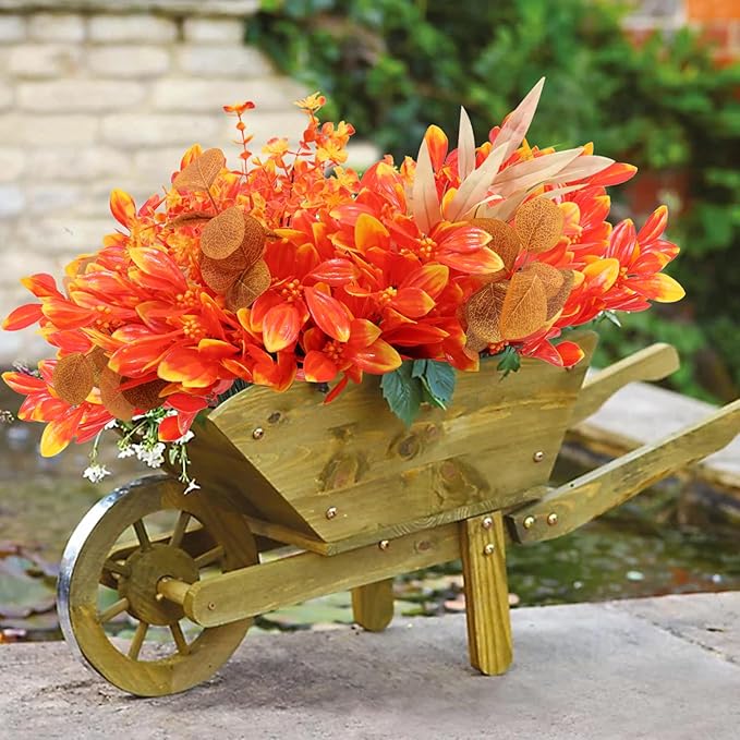 RECUTMS Artificial Fall Flowers Bundle UV Resistant No Fade Faux Autumn Plants for Outdoor Indoor Decor Wedding Home Garden Fireplace Décor Realistic Fake Greenery (Golden Yellow)