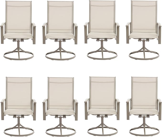 Patio Swivel Chairs Set of 8, All-Weather Metal Outdoor Dining Set with Breathable Mesh Seat, Lightweight Ivory Swivel Bistro Chairs for Garden, Deck, Porch - Cool & Comfortable Relaxation