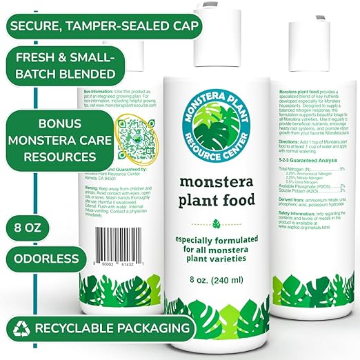 Monstera Plant Food - Premium Nutrient Rich Liquid Fertilizer (5-2-3 NPK) for Monstera Deliciosa & Other Tropical Plants | Supports Strong Roots & Large, Lush Leaves | Safe, Gentle, Easy-to-Use | 8 oz