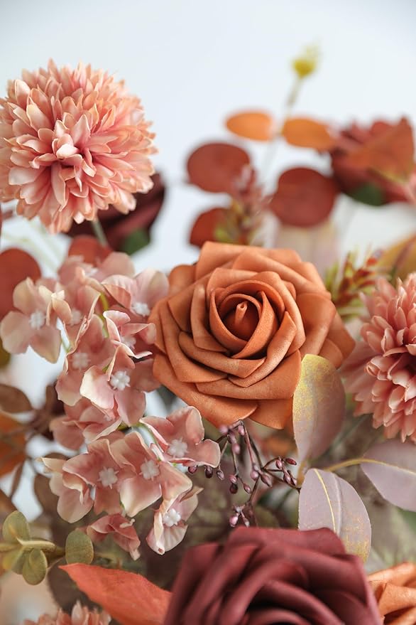 YYHUAWU Artificial Flowers Combo Box Set Gradient Color Flower Leaf with Stems for DIY Wedding Bouquets Centerpieces Baby Shower Party Home Decorations