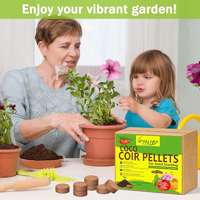 Legigo 100 Pcs 50mm Coco Coir Pellets Seed Starter Soil Mix- Organic Coconut Coir Potting Soil Pods for Seedling, Coco Peat Soil Discs for Indoor & Outdoor Plants Bonsai Herbs Vegetables and Flowers