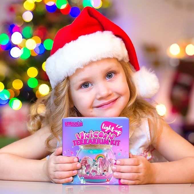 EVERICH TOY Unicorn Terrarium Kit for Girls, Light-Up DIY Craft Kit with LED Night Light, Arts & Crafts Gift for Girls Ages 4–12, Creative Unicorn Toys for Birthday Christmas Stocking Stuffers