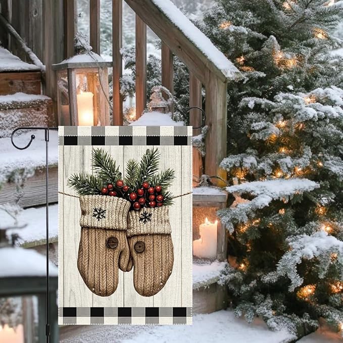 Christmas Garden Flag 12x18 Inch Double Sided Burlap with Mason Jar Winter Design, Perfect for Outdoor Holiday Yard Decoration