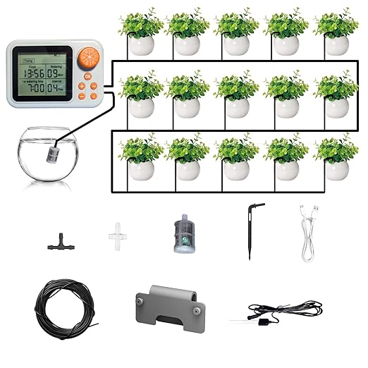 (2 Sets) Indoor Plant Automatic drip Irrigation kit Suitable for Automatic Watering System of 15 Potted Plants, programmable Water Timer, Intelligent Humidity Detection (2 Sets)