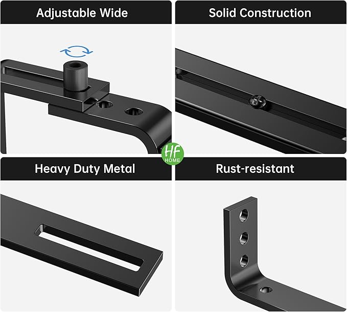 HFHOME 2PCS Adjustable Planter Box Brackets, Brackets for Window Boxes Planters Hanging Flower Box Holders, Heavy Duty Wall Mount Holder for Windowsills, Garden, Fences, and Balcony - Black