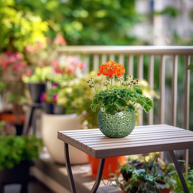 Thirtypot Ceramic Plant Pots - 4 inch Plant Pot with Drainage Hole, Small Pots for Plants Indoor Outdoor, Unique Round Planter, Modern Decorative Flower Pot, Room Decor, House Warming Gifts, Green