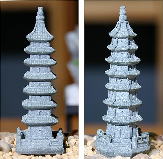 Saihisday 3PCS Mini Pagoda Sandstone Sculpture, Chinese Zen Pagoda Figurines for Garden, Office Home Desktop Decor