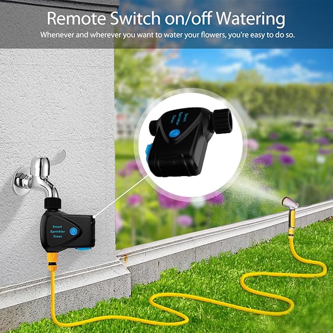 RISOON WiFi Water Timer with Flow Meter - No Hub Required, Flow-Sensing Smart Sprinkler Timer Compatible with Alexa & Google Home, Wireless Remote Garden Irrigation, Real-Time Water Usage Monitor