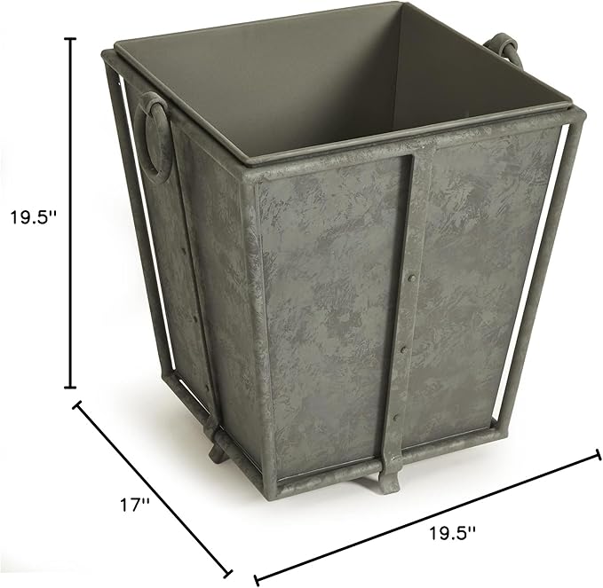 MY SWANKY HOME Large Minimalist Classic Metal Box Planters Liners Square Industrial Rivets Gray
