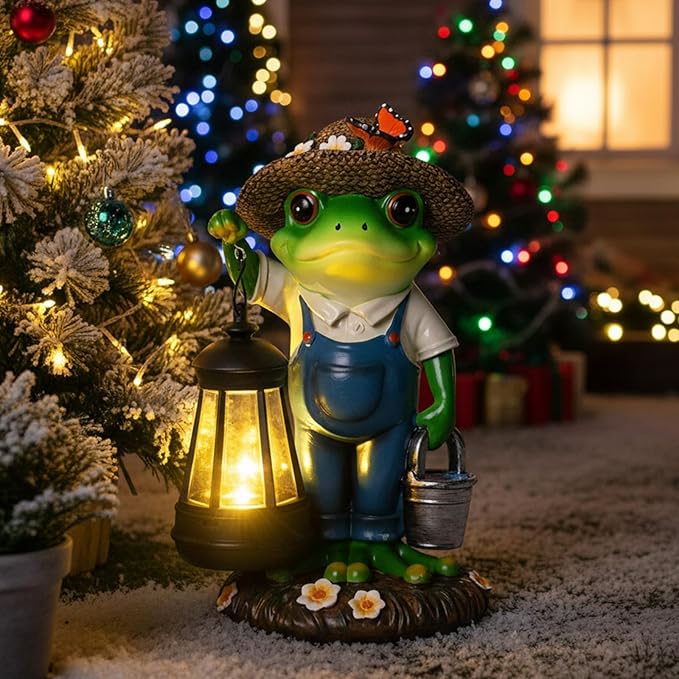YHSOLAR Solar Garden Decor - Frog Statues with Lantern 9" Resin Solar Frogs for Outdoors Patio Yard Porch Lawn Balcony Decor Ideas Animal Lover Gardening Gifts for Women Mom Wife