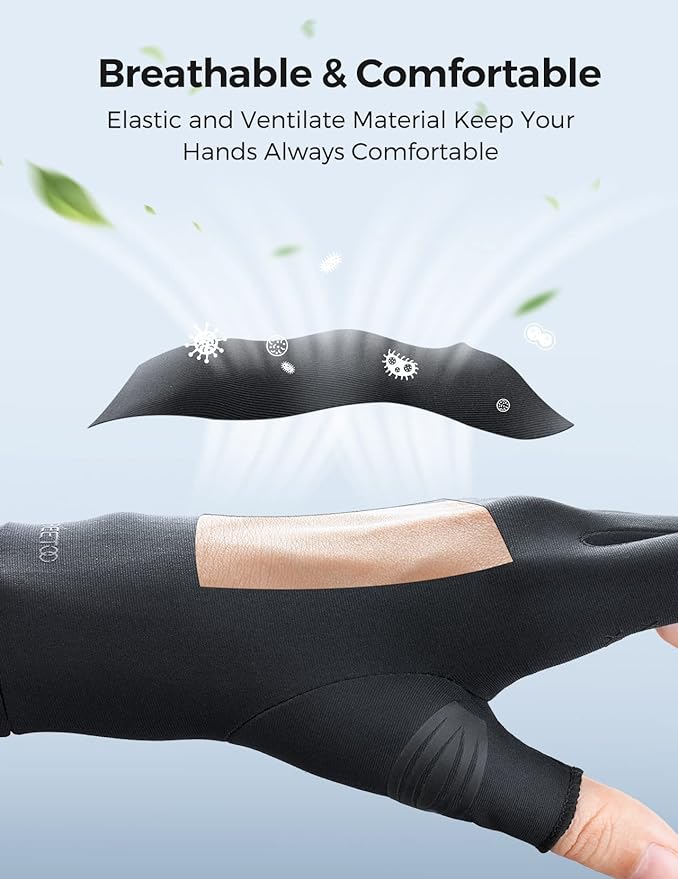 FREETOO Copper Arthritis Gloves for Carpal Tunnel Pain Relief, Strengthen Gloves to Alleviate Hand Pains,Swelling, Fingerless Computer Typing Gloves for Rheumatoid, Tendonitis Women/Men-L