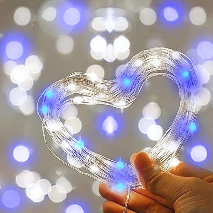 LAMPHOME Fairy Lights Plug in, 33Ft 100 LEDs Waterproof Twinkle Firefly Lights, Adaptor Included, Starry String Lights for Wedding Indoor Outdoor Christmas Patio Garden Decoration, Blue and White