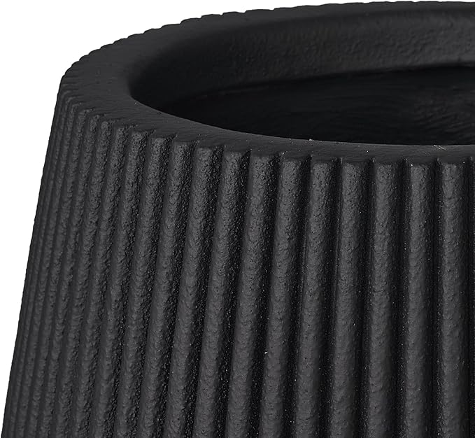 TerraDeco 16 Inch Handmade Concrete Outdoor Planter - Classic Striped Design | Fiberglass & Composite Material | Durable for Commercial & Home Decor