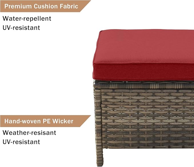 HUMMUH 6 Pieces Patio Furniture Set Wicker Patio Chairs Set of 2 with Sofa Ottomans Side Table Outdoor Furniture Conversation Set for Yard,Garden,Porch