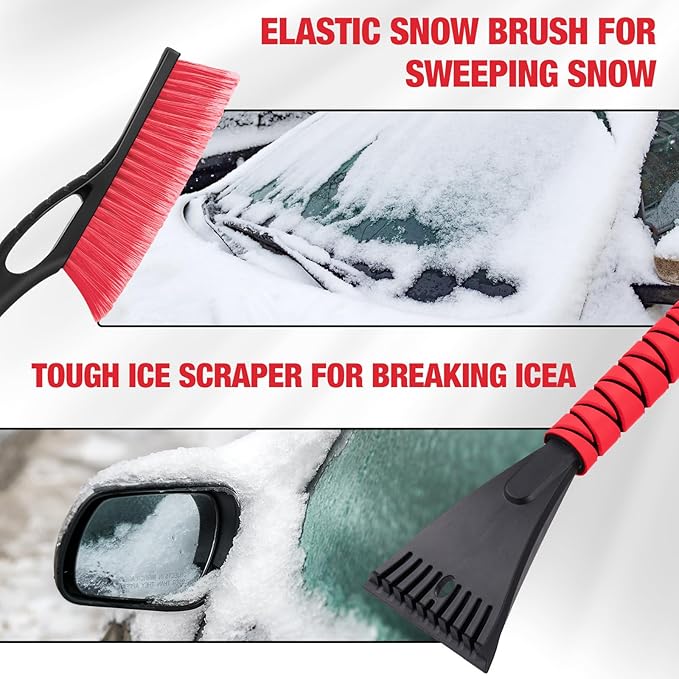 Gisafai 10 Pack 27" Snow Brush and Detachable Ice Scraper Snow Removal Car Brush with Comfortable Foam Grip for Car SUV Truck Windshield Window(Red)