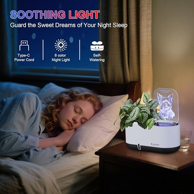 DRYADES Self-Watering Plant Pot with LED Note Board & 7 Colors Pen, Led Acrylic Message Board with Plant Pot,Dog Board Night Light with Planting Pot for Christmas/Thanksgiving/Gifts(No Plant&Seed)