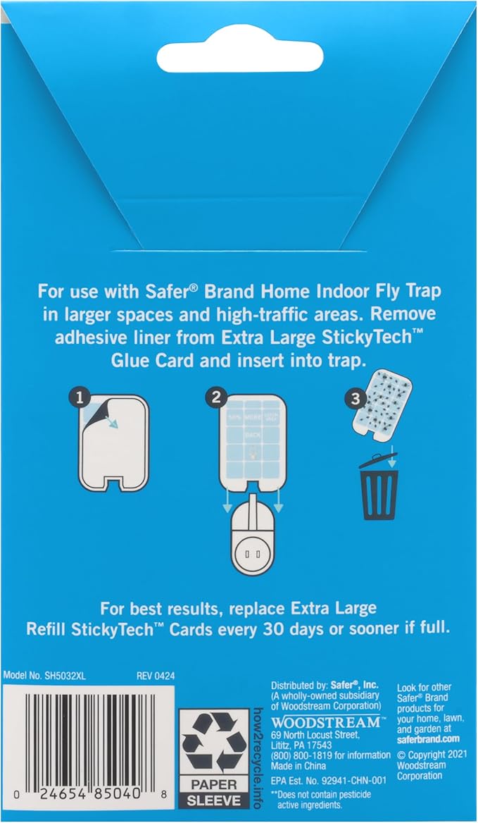 Safer Home Trap Refill Pack of Extra Large Glue Cards for SH502 Indoor Fly Trap, 2 Count