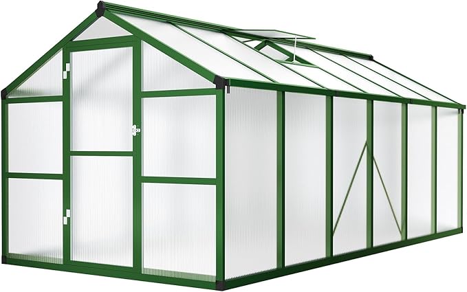 8x12 ft Greenhouse, Aluminum Frame & Polycarbonate Panel Greenhouse for Outdoors, Green House with Adjustable Roof Vent & Lockable Door, Durable Walk-in Green Houses for Backyard, Patio, Lawn