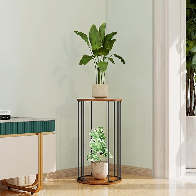 Leinade Plant Stand Indoor,small plant stool,Flower Pot Corner stand holder,Mid Century Heavy Duty Metal Tall Home Decor,Modern Round End Table,Small Rustic Display Stand for Living Room,Bedroom(Brown,21In)