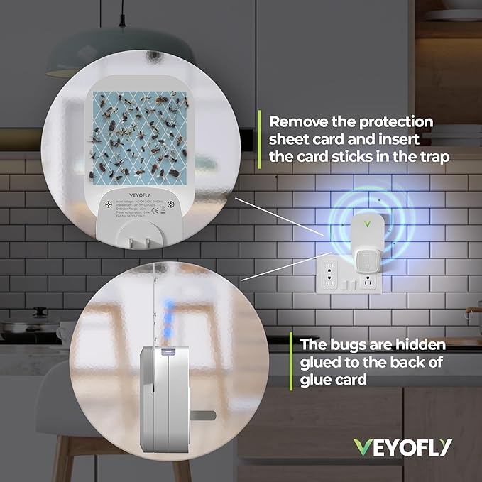 VEYOFLY Gnat Traps for House Indoor Refill, Fly Trap Indoor, Fruit Fly Traps for Indoors, Fly Catcher Indoors, Fly Trap, Plug in Catch for Fruit Flies, Moths, Gnats, Mosquito Trap (Pack of 10 Refills)