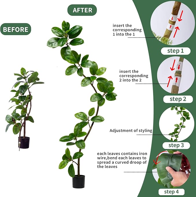 6ft Artificial Rubber Tree Faux Plants Indoor Faux Floor Artificial Trees Indoor,Fake Plant Fake Tropical Plants,Large Floor,Real Touch Rubber Tree for Home Decor