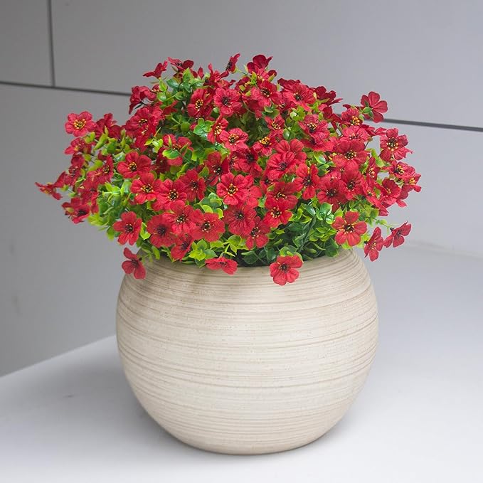 HIFORESTAR Red Artificial Outdoor Flowers 12 Bundles Silk Fake Daisy Plants Outside Realistic Garden Decor for Patio, Yard, and Landscaping (Red Daisy)