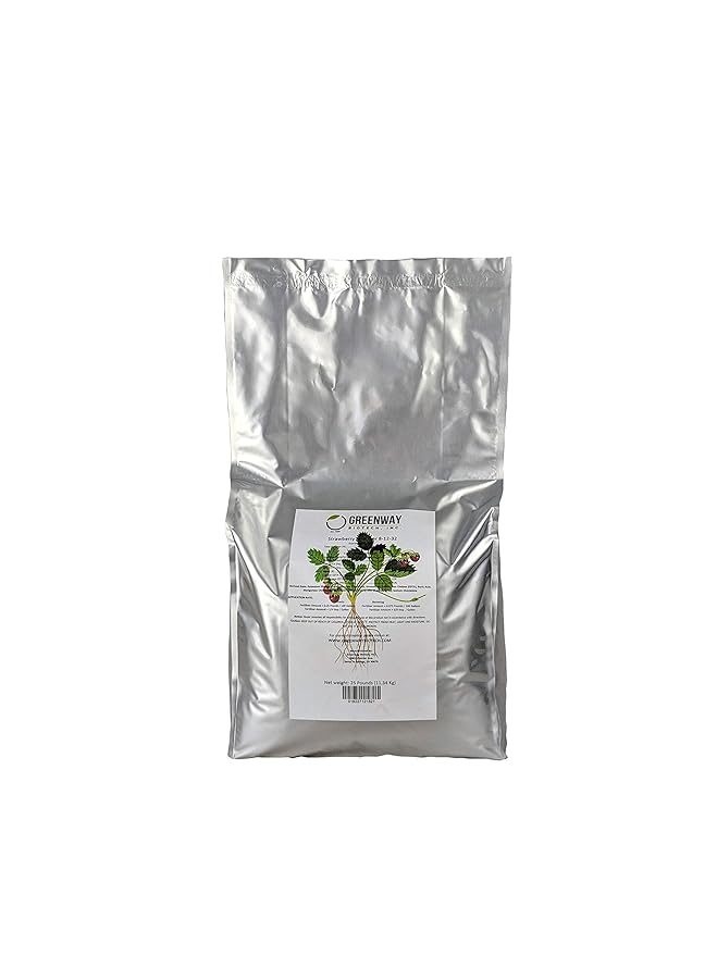 Greenway Biotech, Inc. Strawberry 8-12-32 Fertilizer Powder 100% Water Soluble Plus Trace Minerals- Includes Essential Chelated Micronutrients for Tasty Fruits (25 Pounds 5000 Gallons)