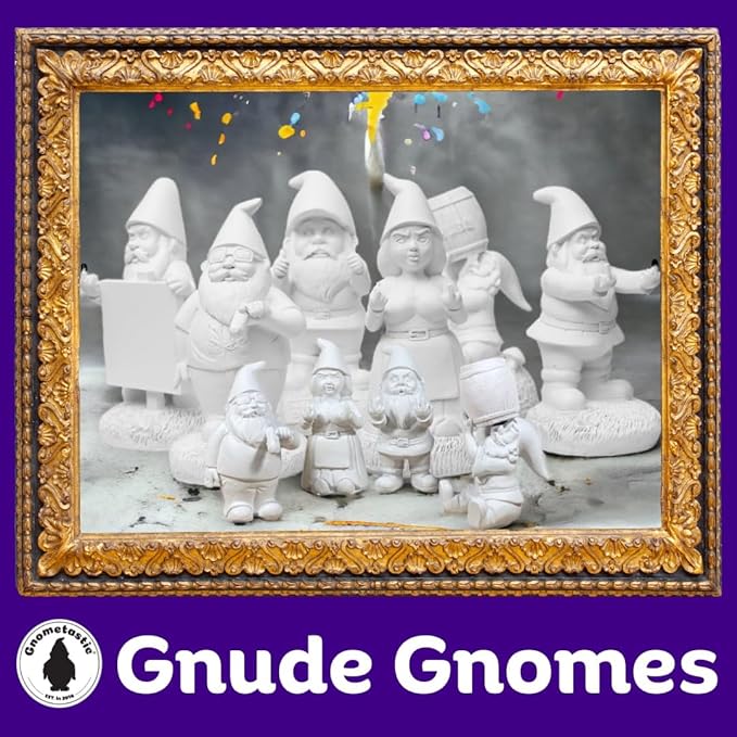 Gnometastic Gnude Gnomes - Unpainted Gnome Statue, Beer Guzzling 8.45in Tall - DIY Paint Your Own Garden Gnome for Adults, Indoor/Outdoor Funny Garden Gnomes