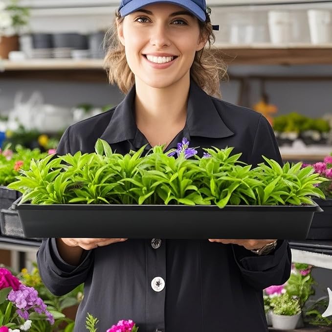 50-Pack Heavy-Duty 1020 Seed Starter Trays, Extra-Thick Plastic Planting Flats for Seed Germination, Microgreens & Seedlings – 21"x11" No-Hole Plant Trays Compatible with 72/128 Plug Inserts