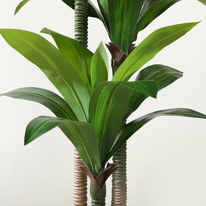 OAKRED Artificial Dracaena Tree 6ft, Tall Fake Dracaena Plants with White Planter, Faux Dragon Tree Indoor Floor Plant for Home Decor Office Living Room Porch Housewarming, 1Pcs