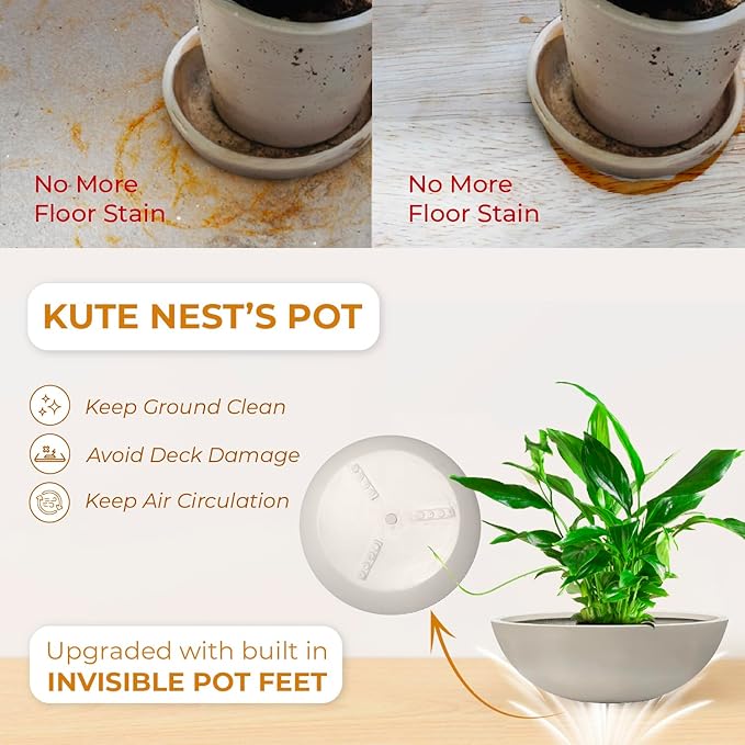 KUTE NEST 7.7" H x 22" D Round Bowl Fiberstone Planter for Succulent and Lotus with Drainage Hole, Smooth Finishes, Weather Resistant, Included 2 Extra Coco Mats (Taupe, 19.9" Pot Opening)
