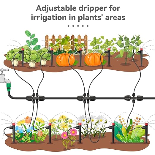 Drip Irrigation Emitters for 1/4" Drip Irrigation Tubing - Adjustable 360 Degree Water Flow Drippers on 5" Arrow Stake (25pcs Drip Emitters with Lock Barbed)