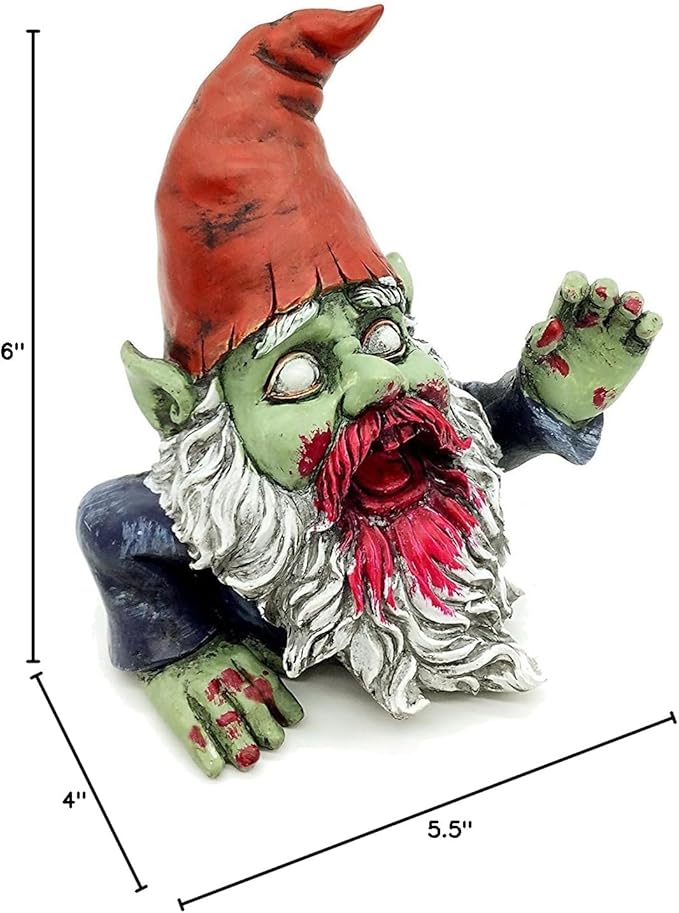 G150028 Zombie Gnome Garden Statue Sculpture, Scary Gnome, Halloween Decoration