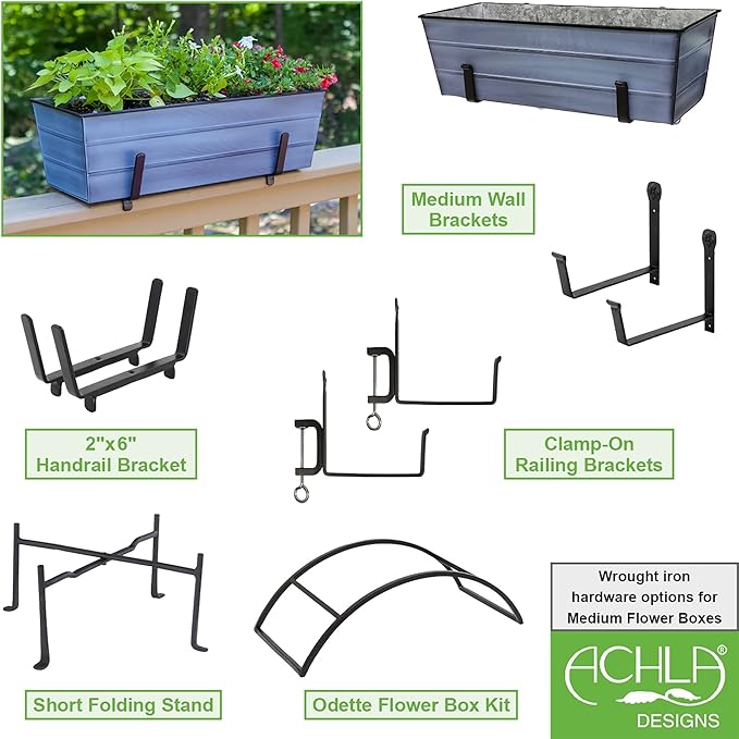 ACHLA Designs Galvanized Steel Flower Box Planter, Nantucket Blue, Medium