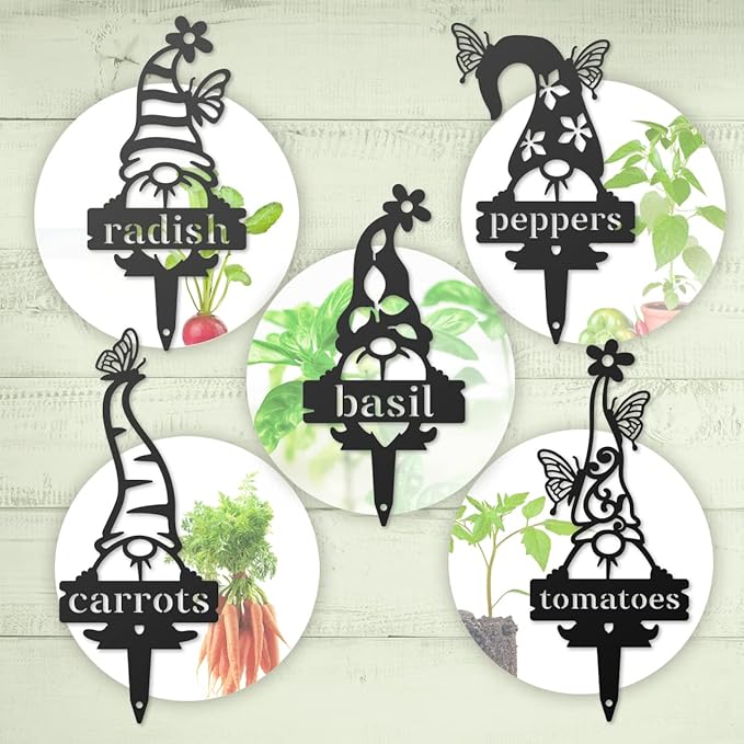 RealSteel, Garden Gnomes Metal Plant Labels, Vegetable, Herb Markers, Outdoors (Carrots)