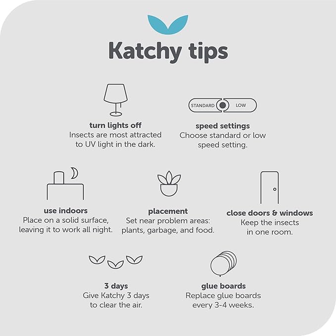 Katchy Duo – Indoor Flying Insect Trap with Scent Pod – Day & Night Effective – Mosquito, Fruit Fly, Gnat & Small Moth Catcher – Non-Zapper Trap with Blue UV Light & Fan Suction (Black)