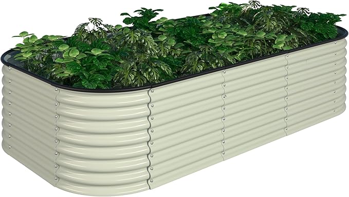 BlueWish 8ftx2ftx2ft Raised Garden Bed, Raised Garden Beds with 2 Aluminum Support Rods, Galvanized Steel, Rubber Strips, Planter Raised Beds for Vegetable, Flower, Herbs