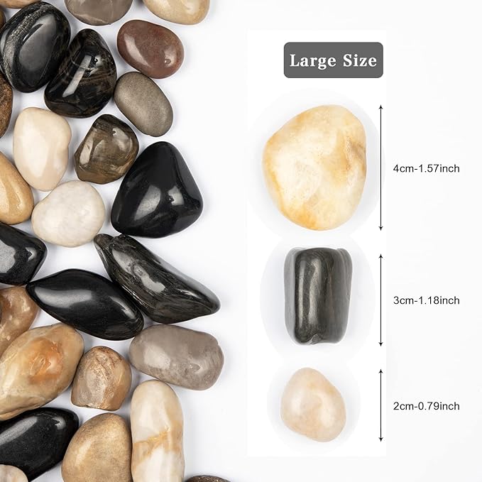 Ausluru 5lbs Mix Natural River Rocks, High-Polished Pebbles for Plants Garden, 1-2 inch Decorative Mix Stones, Ideal for Fish Tank, Vases, Crafting, Home Decor and Garden Landscaping Rocks,Mix