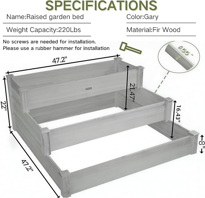 3-Tier Raised Garden Bed with Fabric Liner, Wood Elevated Planter Box with Dovetail Joint Design, 3 Dividable Bed Kit for Vegetables/Herbs/Flowers, Outdoor Gardening for Patio, Lawn, Balcony