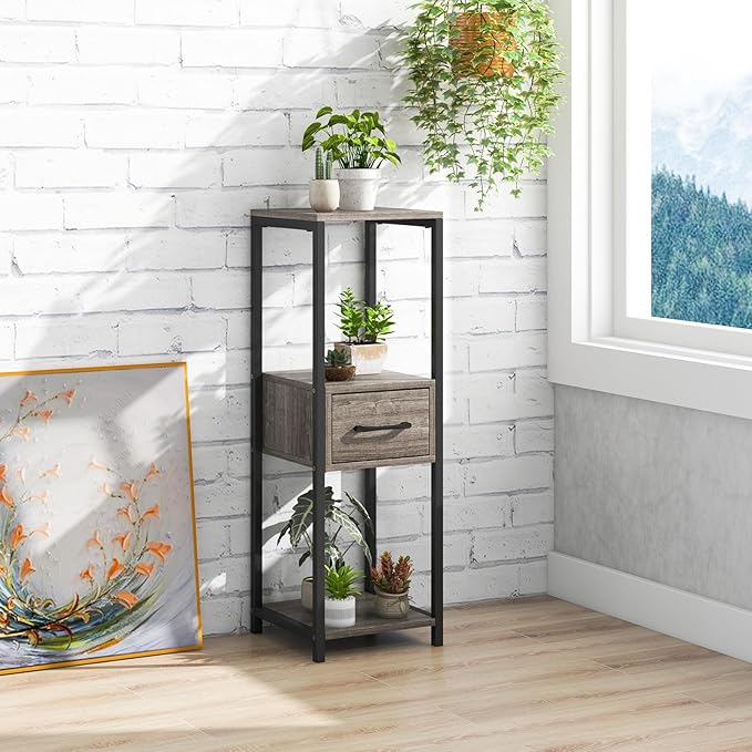 Giantex 3 Tier Tall Plant Stand Indoor, 36 Inch Corner Plant Holder with Drawer & Metal Frame, Modern Plant Shelf for Multiple Flower Pots, Square Plant Tables for Balcony, Living Room (2 Pack)