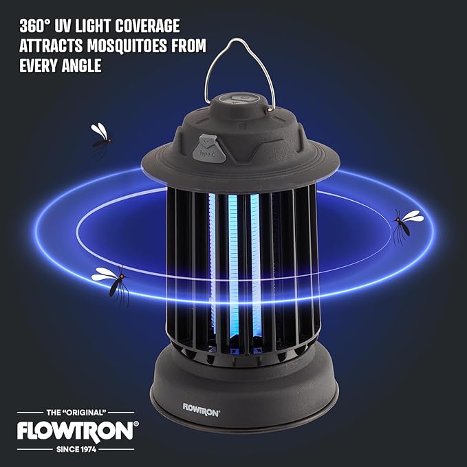 Flowtron Bug Zapper Lantern | 2-in-1 Electric Mosquito Killer & LED Camping Lantern, 2150 Sq Ft Coverage, 2000mAh Rechargeable Battery, Self-Cleaning Bug Zapper for Patio Outdoor & Indoor Use