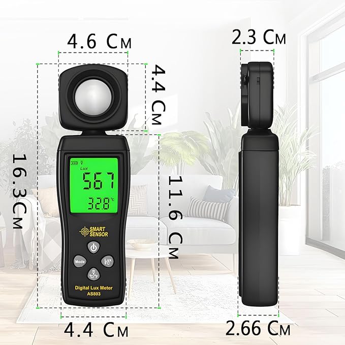 Digital Light Meter, Backlit LCD Display Lux/Foot Candles Meter with 180º Rotating Sensor, Range up to 200,000 Lux Luxmeter,for Photography Plants Lighting Intensity Brightness Measurement