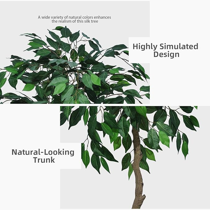 ASTIDY Artificial Ficus Tree 5FT - Faux Indoor Tree with Gray Tall Planter - Fake Ficus Floor Plant Potted - Artificial Silk Tree for Home Office Living Room Decor Indoor