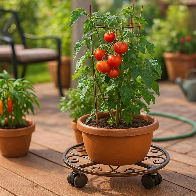 5 Pack Plant Caddy with Wheels Heavy Duty 12 Inches Metal Plant Stand with Wheels Plant dolly Rolling Plant Stand Plant Roller with Casters for Indoor and Outdoor with Plant Saucers, Bronze