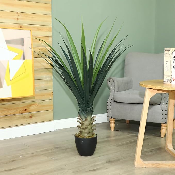 Giegxin 4 Piece 4ft Tall Artificial Spiked Agave Plant Potted Faux Agave Plants 48'' UV Resistant Large Realistic Artificial Greenery Outdoor Indoor for Housewarming Gift House Garden Bathroom